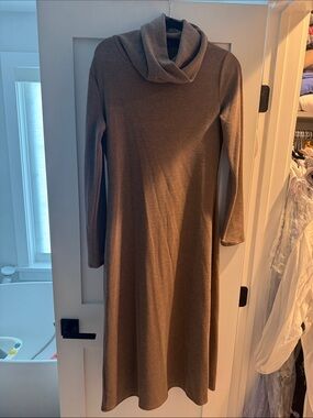 Mango Taupe Brown Long Sleeve Cowl Neck Midi Dress